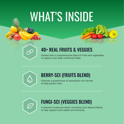 Approved Science Fruits & Veggies – 42 Fruits & Veggies Supplement, 180 Capsules (2-Month Supply)