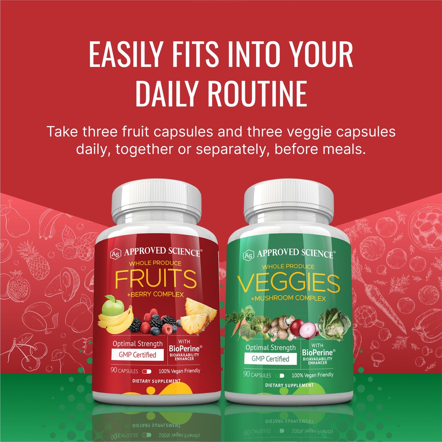 Approved Science Fruits & Veggies – 42 Fruits & Veggies Supplement, 180 Capsules (2-Month Supply)
