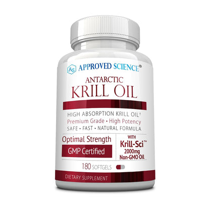 Approved Science Krill Oil - 2000mg Antarctic Krill Oil, 650mcg Astaxanthin, 260mg EPA, 160mg DHA - 180 Softgels