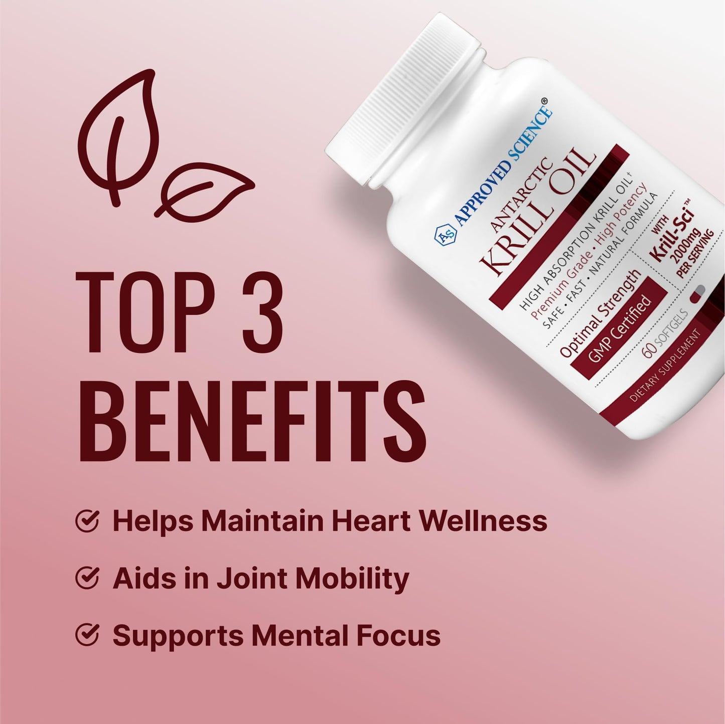 Approved Science Krill Oil 2000mg - 60 Softgels | EPA 260mg, DHA 160mg, Astaxanthin 650mcg