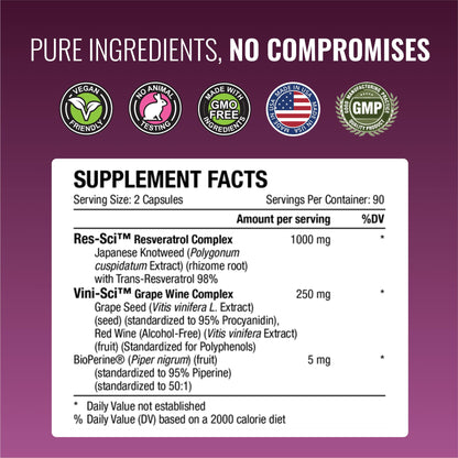 Approved Science Resveratrol - 1000 mg Trans-Resveratrol + Bioperine - 380 Vegan Capsules (2 Bottles)