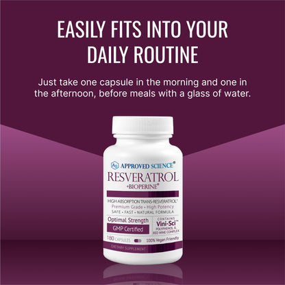 Approved Science Resveratrol - 1000 mg Trans-Resveratrol + Bioperine - 380 Vegan Capsules (2 Bottles)
