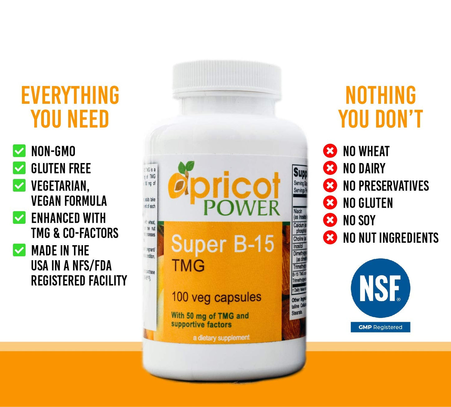 Apricot Power Super B-15 Pangamic Acid – Non-Toxic B-15, 100 Veg Caps
