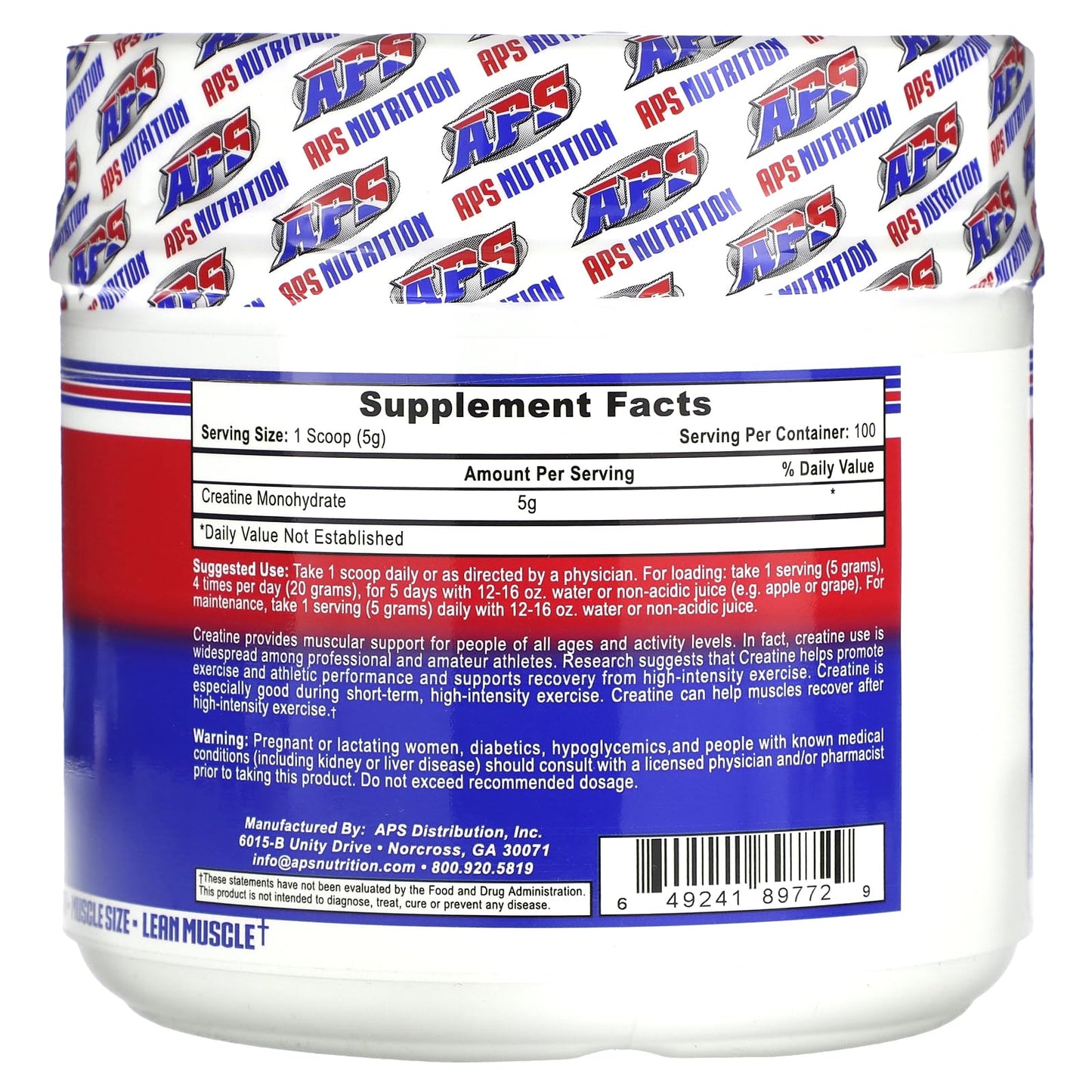 APS Pure Creatine Monohydrate 500g – Creapure, No Loading