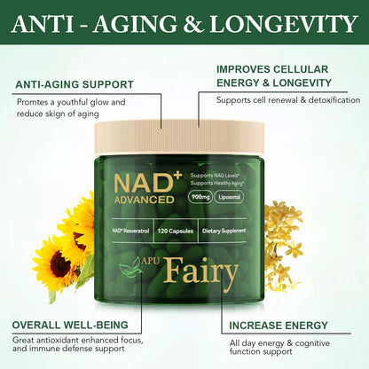APU.FAIRY NAD Supplement - Liposomal NAD+ with Nicotinamide Riboside | Energy, Anti-Aging & Cellular Support | 120 Capsules