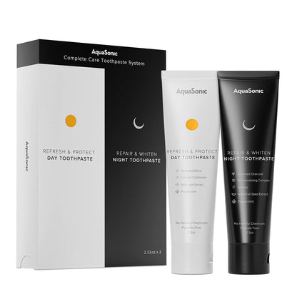 AquaSonic Complete Care Toothpaste – Day & Night System (Refresh & Protect Day, Repair & Whiten Night) Fluoride-Free, Whitening & Detoxifying
