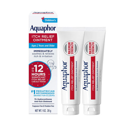 Aquaphor Children's Itch Relief Ointment 1% Hydrocortisone – Fragrance Free, 2 x 1 oz Tubes