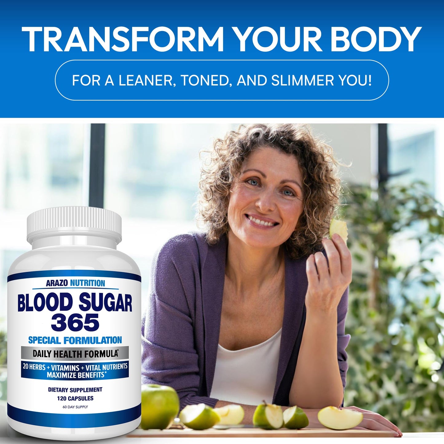 Arazo Nutrition Blood Sugar 365 – Energy Support Supplement, 120 Herbal Pills (60-Day Supply)