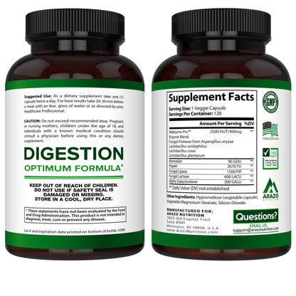 Arazo Nutrition Digestive Enzymes with Probiotics – Multi-Enzyme Digestive Supplement (120 Pills x 2 Pack)