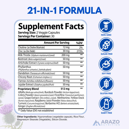 Arazo Liver Cleanse Detox & Repair – Milk Thistle Support
