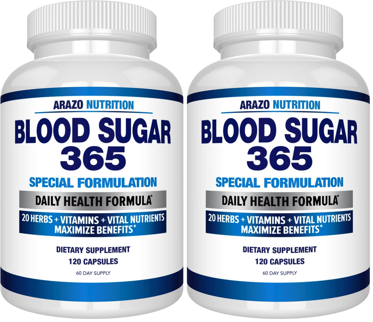 Arazo Nutrition Blood Sugar 365 – 120 Herbal Pills, 60 Day Supply (Pack of 2) – Supports Healthy Energy Levels