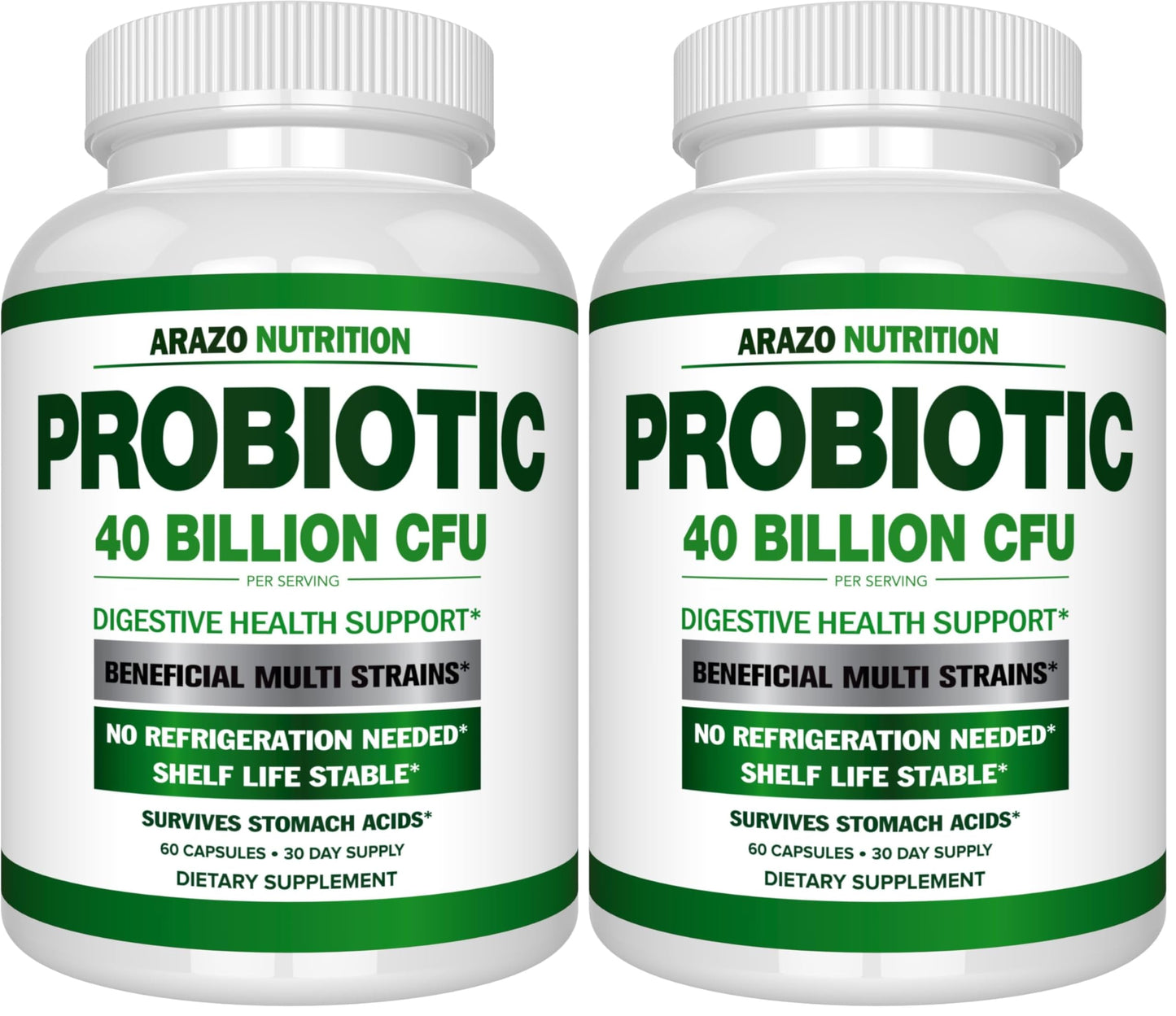 Arazo Nutrition Probiotic 40B CFU - Time-Release & Shelf-Stable (2 Pack)