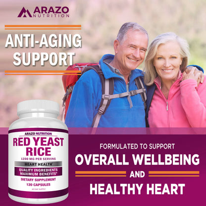Arazo Nutrition Red Yeast Rice Extract 1200 MG – Citrinin Free, Vegetarian, 120 Capsules (Pack of 2)