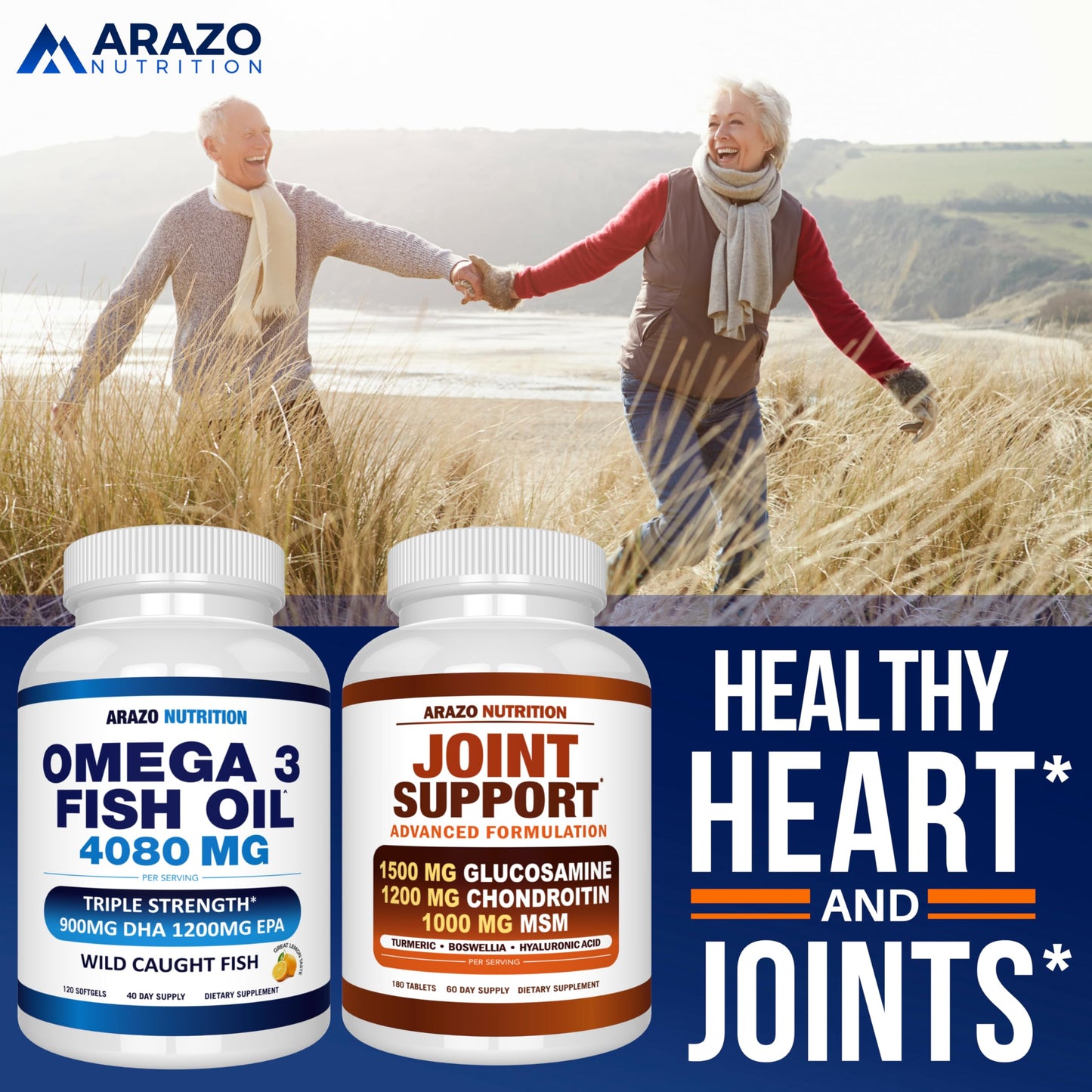 Arazo Nutrition Wild Caught Omega-3 Fish Oil – 120 Soft Gels, High EPA & DHA, Lemon Burpless
