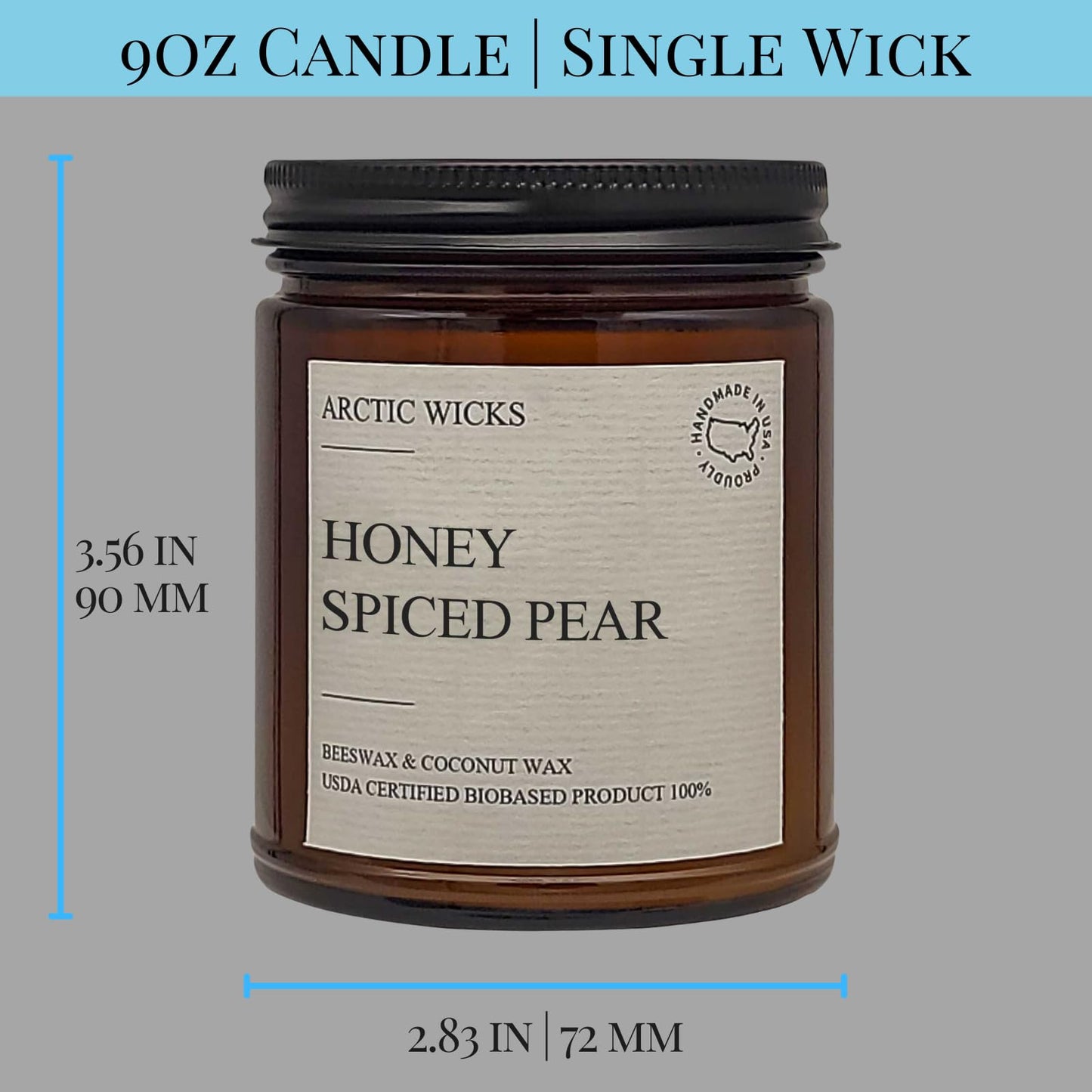Arctic Wicks Scented Coconut Beeswax Candles - 9oz Amber | Non-Toxic, USDA Biobased (Honey Spiced Pear)