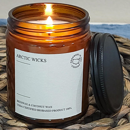 Arctic Wicks Scented Coconut Beeswax Candles - 9oz Amber | Non-Toxic, USDA Biobased (Honey Spiced Pear)