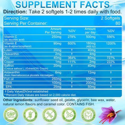AREDS 2+ Eye Vitamins Softgels 160 Count | Lutein 40mg, Zeaxanthin 4mg