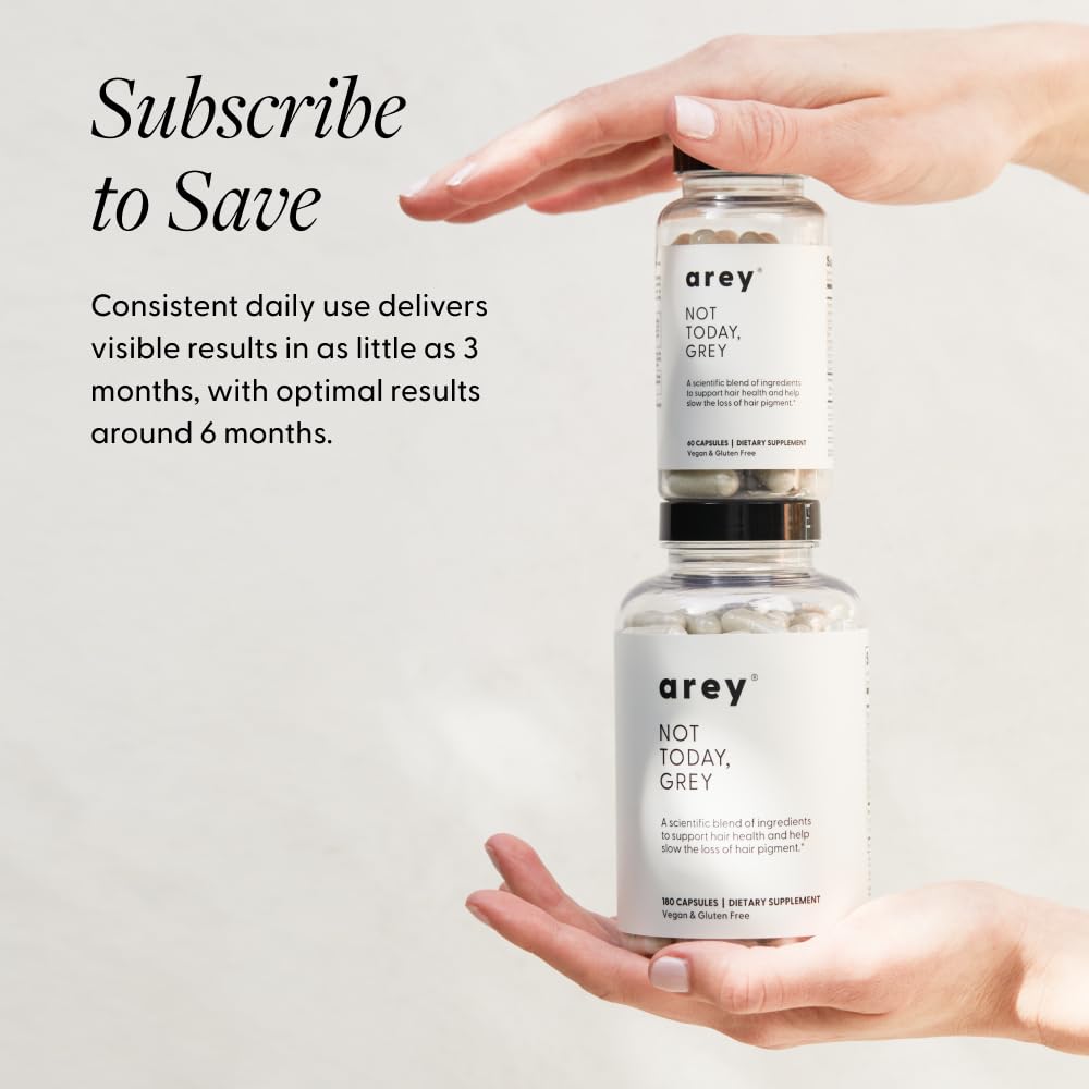 Arey Not Today Grey Daily Hair Supplement for Women & Men | Slows Grey Hair Growth & Repigment in 3–6 Months | Healthier, Thicker Hair | Biotin, B + D Vitamins | Vegan & Gluten Free (3 Month)