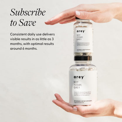 Arey Not Today Grey Daily Hair Supplement for Women & Men | Slows Grey Hair Growth & Repigment in 3–6 Months | Healthier, Thicker Hair | Biotin, B + D Vitamins | Vegan & Gluten Free (3 Month)