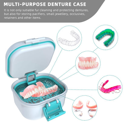ARGOMAX Leak Proof Denture Bath Cup – White + Cyan, Portable Case