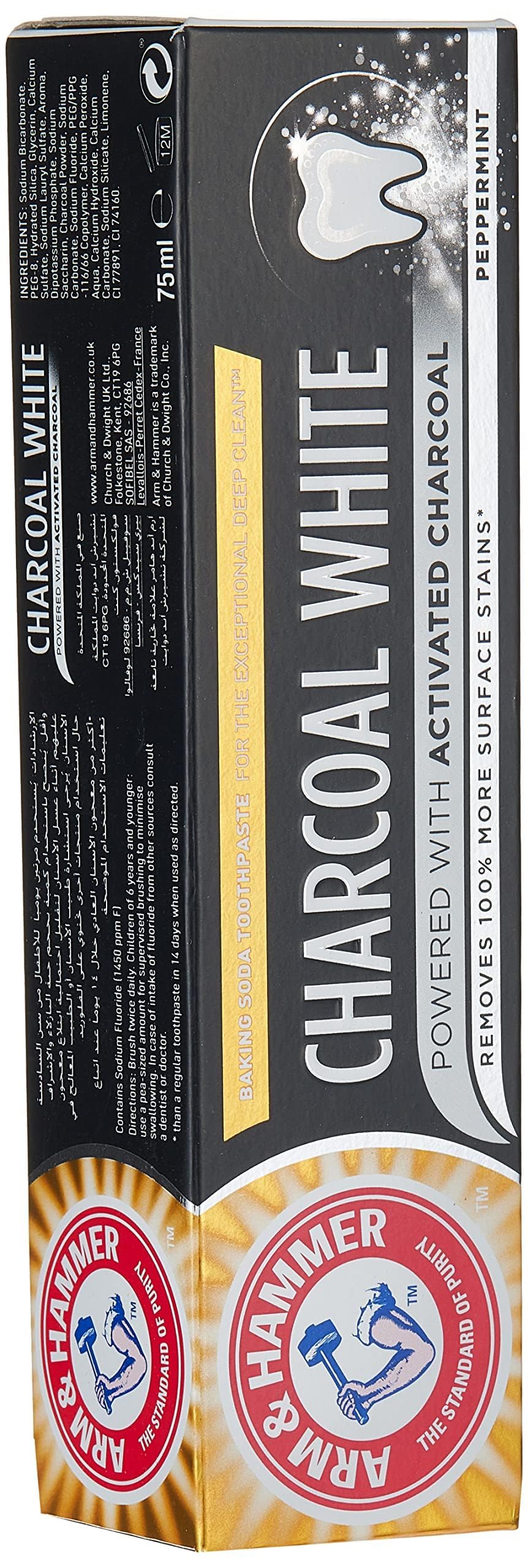 Arm & Hammer Charcoal White Toothpaste, 75ml | Deep Clean & Enamel Strength