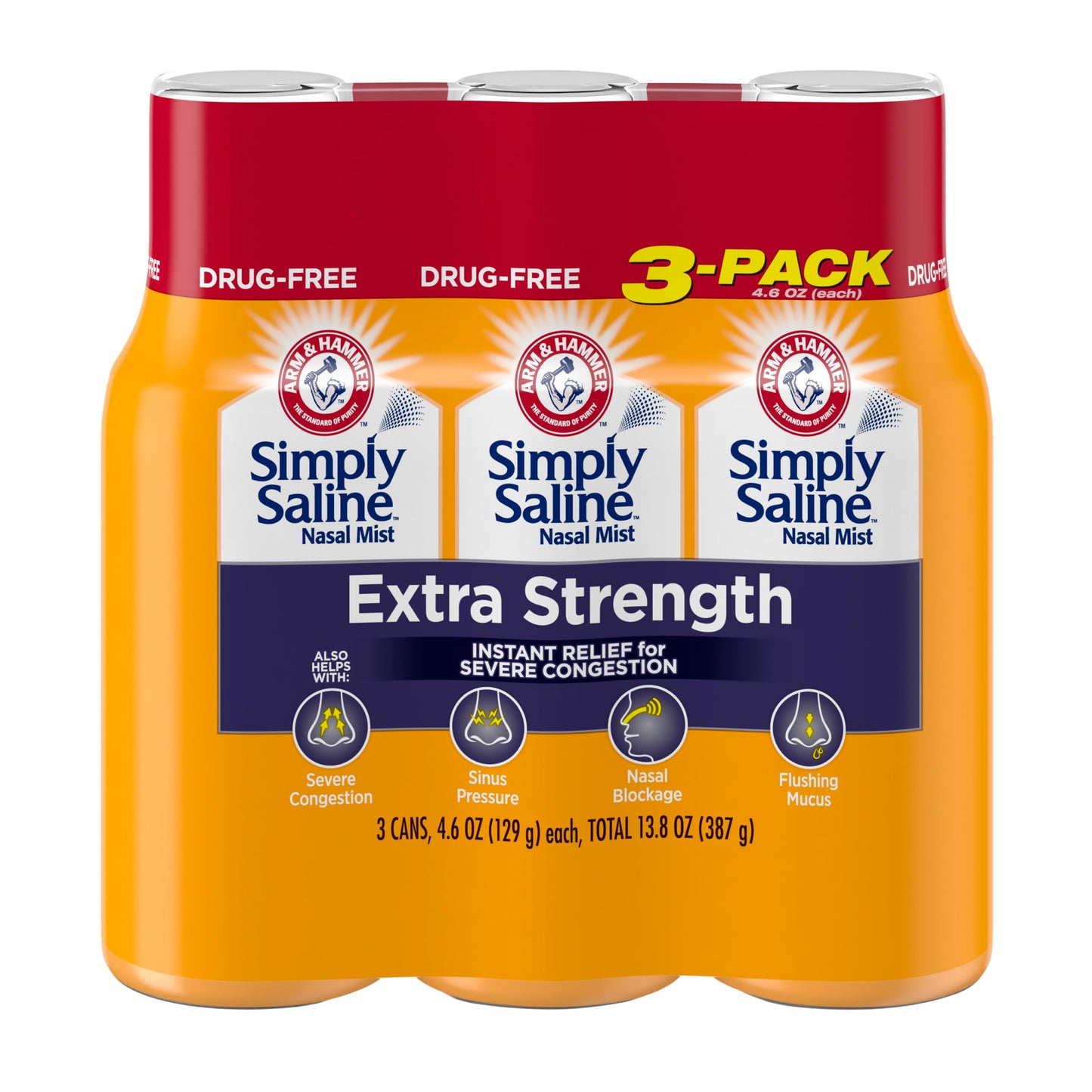 Arm & Hammer Simply Saline Extra Strength Nasal Spray – Severe Congestion Relief, 4.6oz 3-Pack
