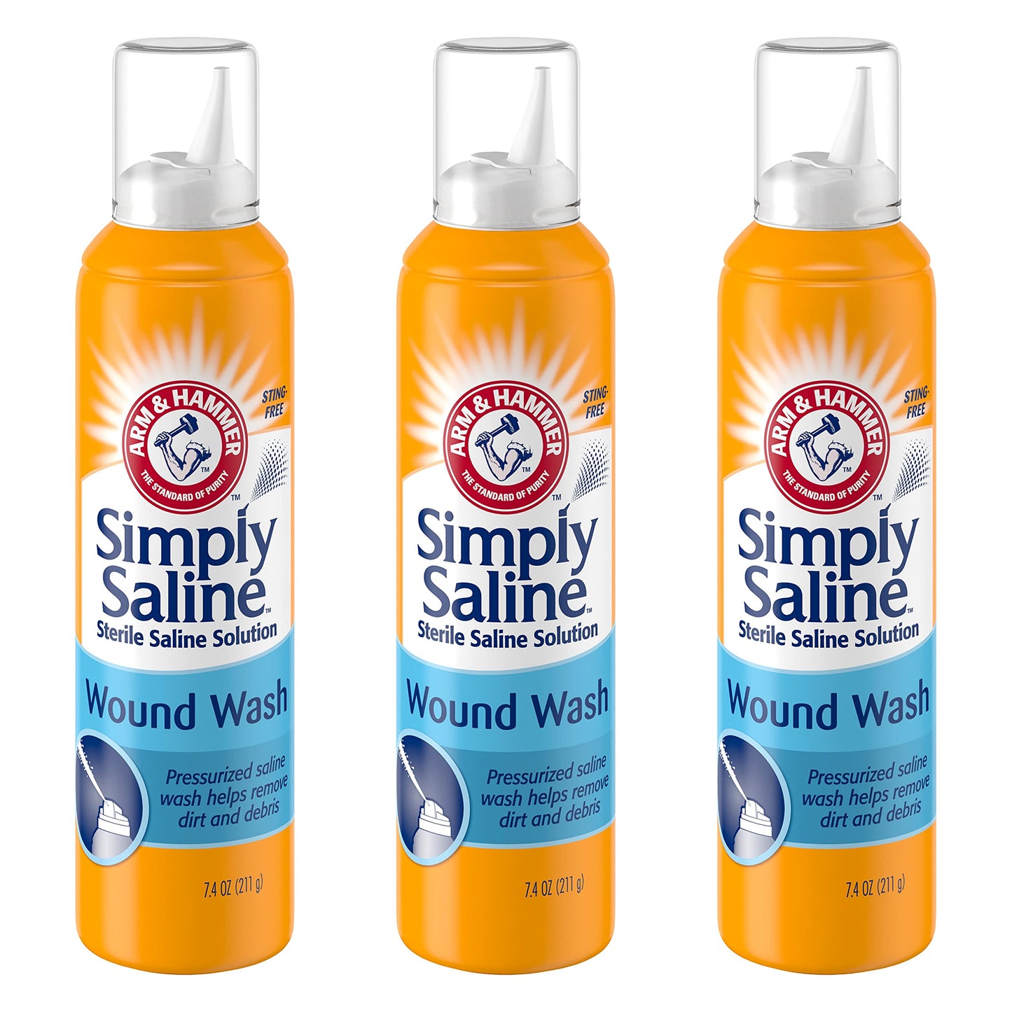 Simply Saline Wound Wash 7.4 oz – 3 Pack | Upside-Down Pressurized Spray