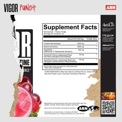 Arms Race Nutrition ARN Vigor Advanced Creatine Formula – 30 Servings (Punch)