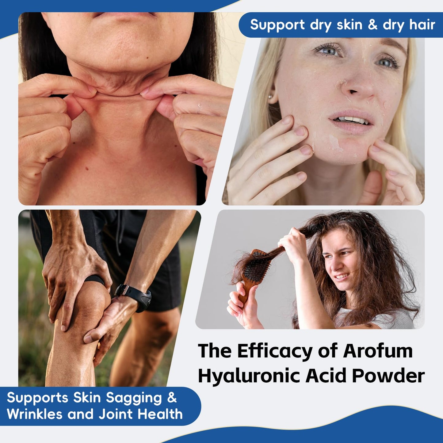 Arofum Hyaluronic Acid Powder with Collagen Peptides – DIY Hydrating Serum, Clean Formula, Gluten-Free (100 g / 3.52 oz)
