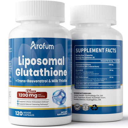 Arofum Liposomal Glutathione 1000mg with Resveratrol & Milk Thistle | 120 Vegan Capsules