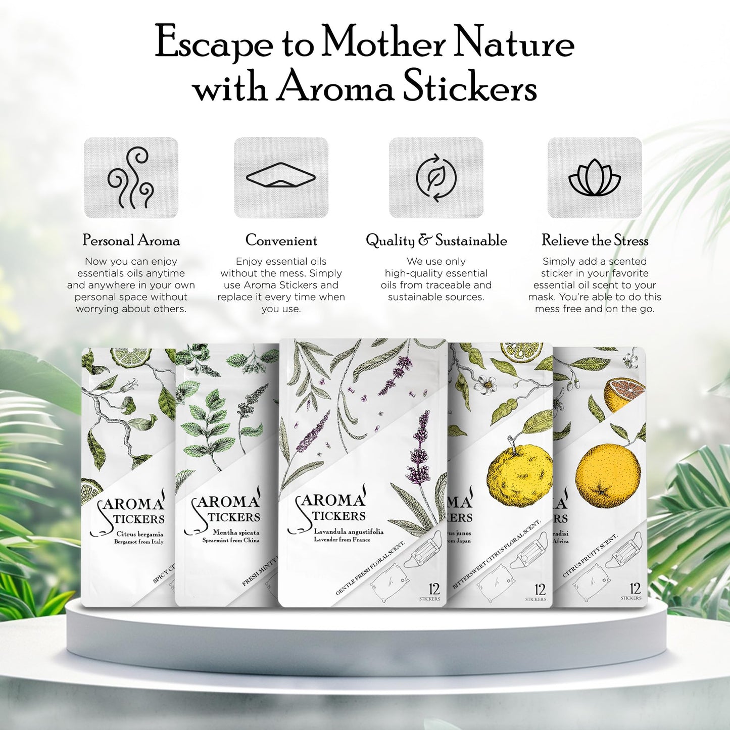 AROMA STICKERS® Spearmint – 100% Natural Essential Oil Scented Mask Stickers (12 Stickers/pc) | Face Mask & Pillow