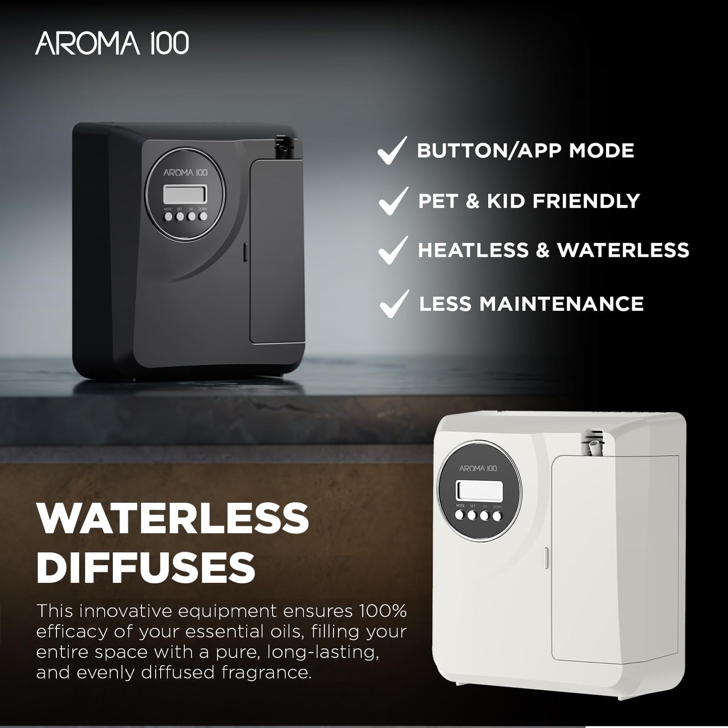 Waterless Diffuser for 2000 sq ft | App Control | Black