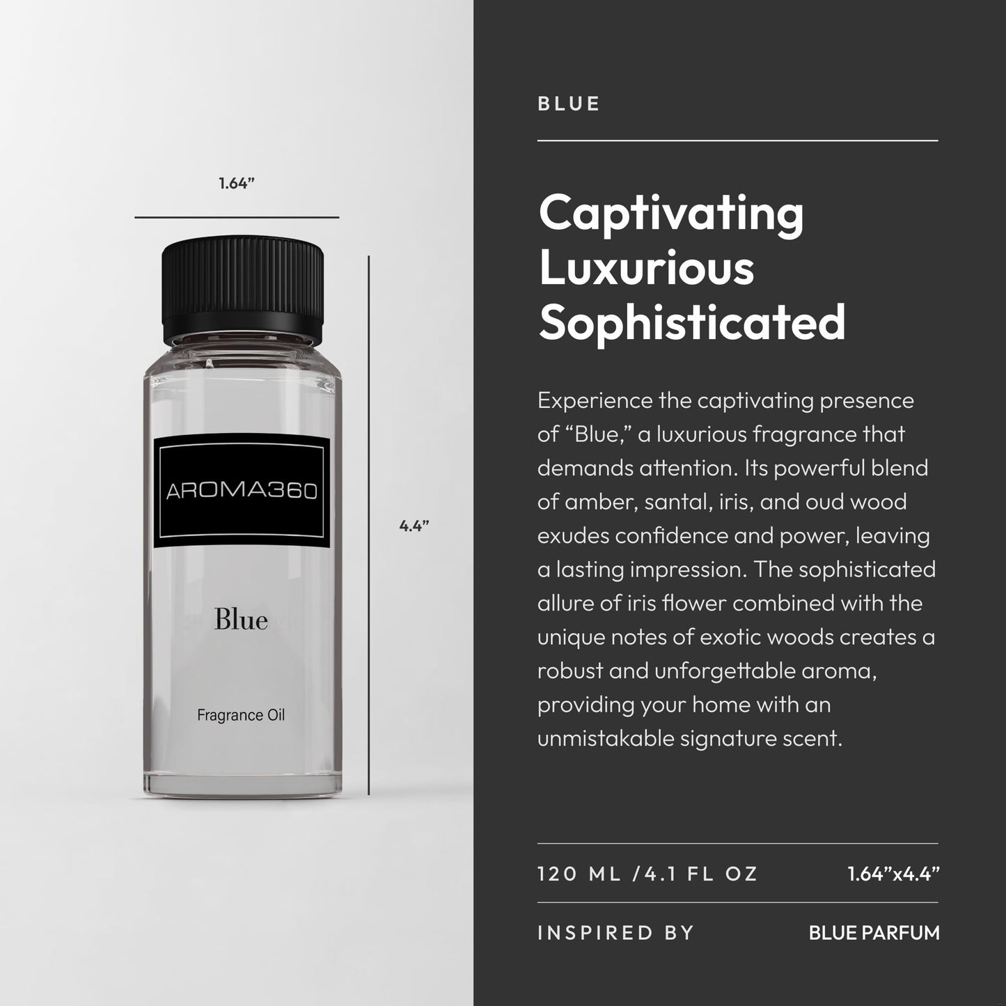 Aroma360 Blue Diffuser Oil Blend | Luxury Reed Diffuser Aromatherapy | Blue Cedar, Lavender & Eucalyptus | 4.1 fl oz (120 mL)