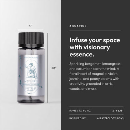 Aroma360 Pro Pod – Astrology-Inspired Fragrance Oil (Aquarius) 50mL | Ginger, White Flower & Amber