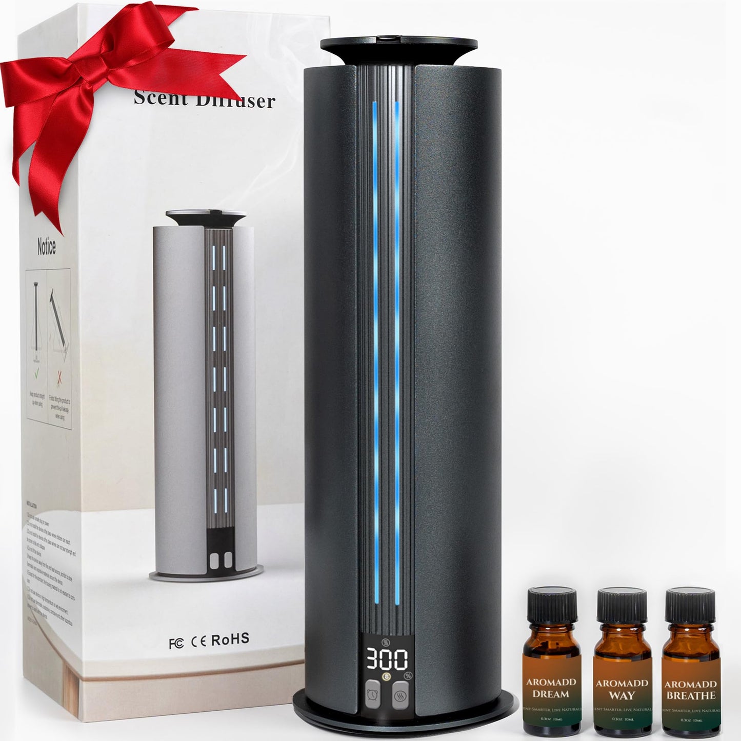 Aromadd 1800 Sq Ft Waterless Diffuser – 100ml Hotel Collection, Titanium Gray