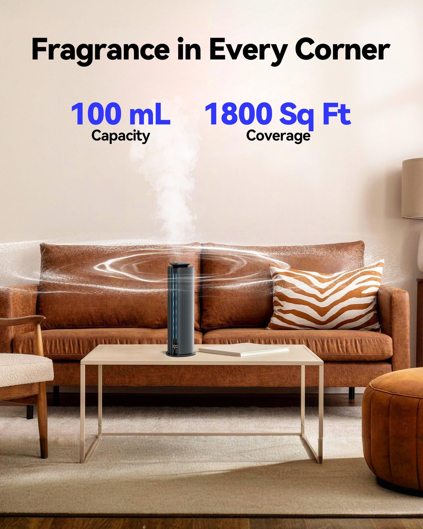 Aromadd 1800 Sq Ft Waterless Diffuser – 100ml Hotel Collection, Titanium Gray