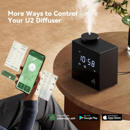 Aromadd 2026 Smart Waterless Diffuser – 2000 Sq Ft, Clock & Environment Display (Black)