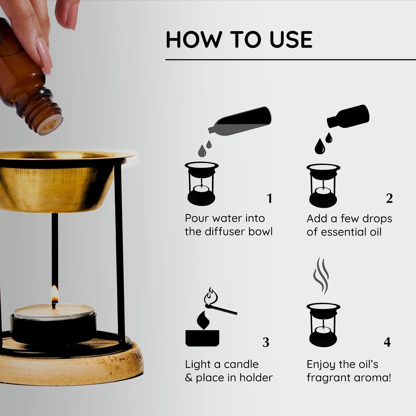 Aromafume Exotic Essential Oil Burner | Brass Diffuser with Candle | Long Lasting Aroma