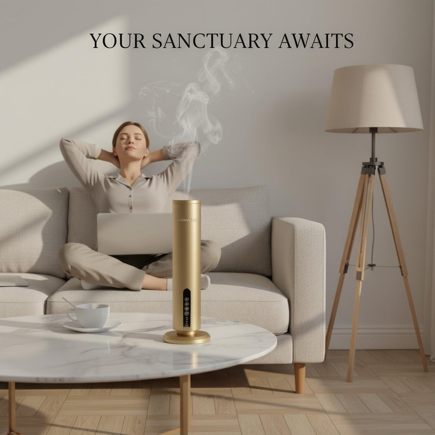 AROMALEV Waterless Diffuser – Wireless, Bluetooth App Control, 1200 sq ft Coverage (Gold)