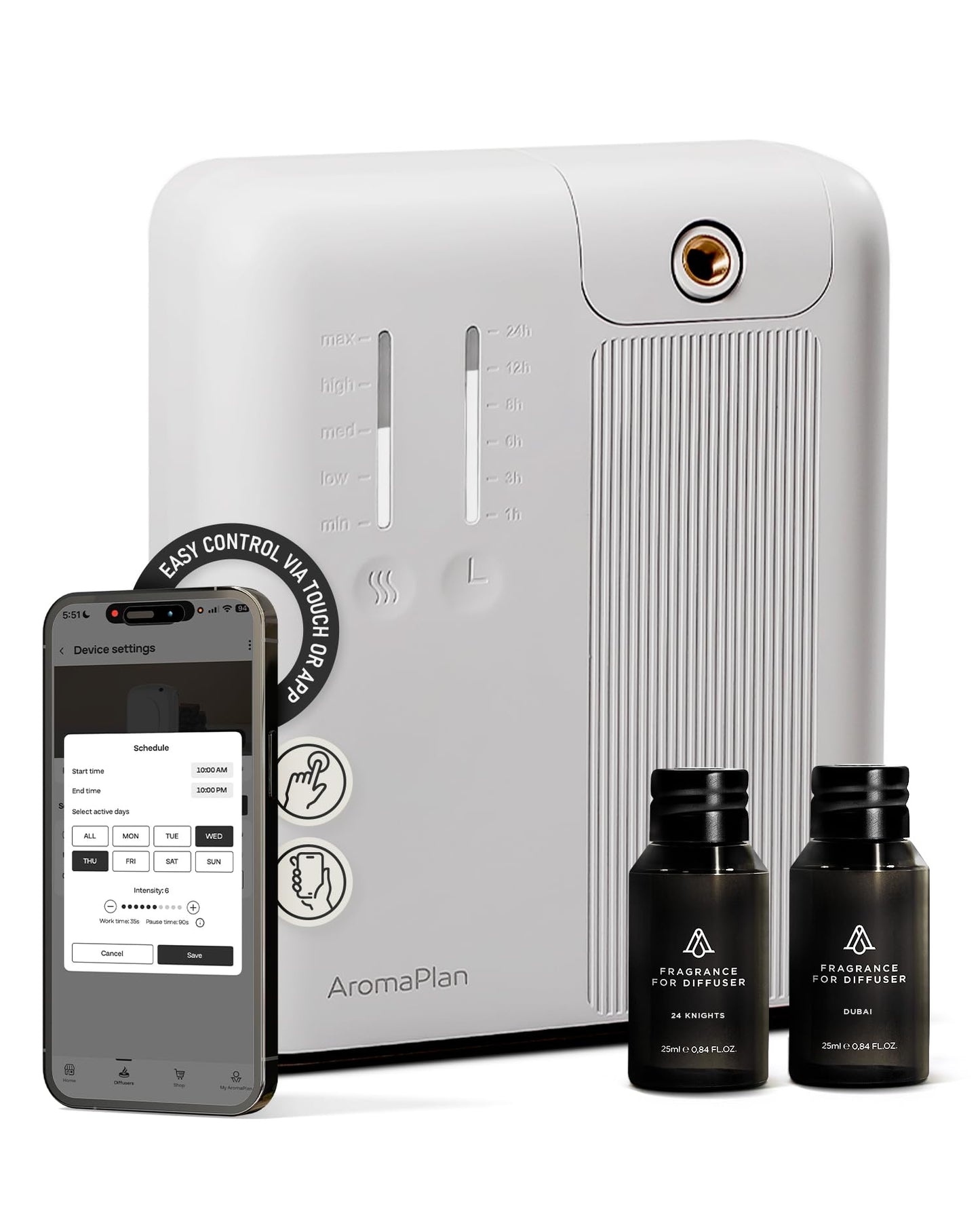AromaPlan 5-Star Cold Air Scent Diffuser – Whole-House, App Control, 2 Scents Included