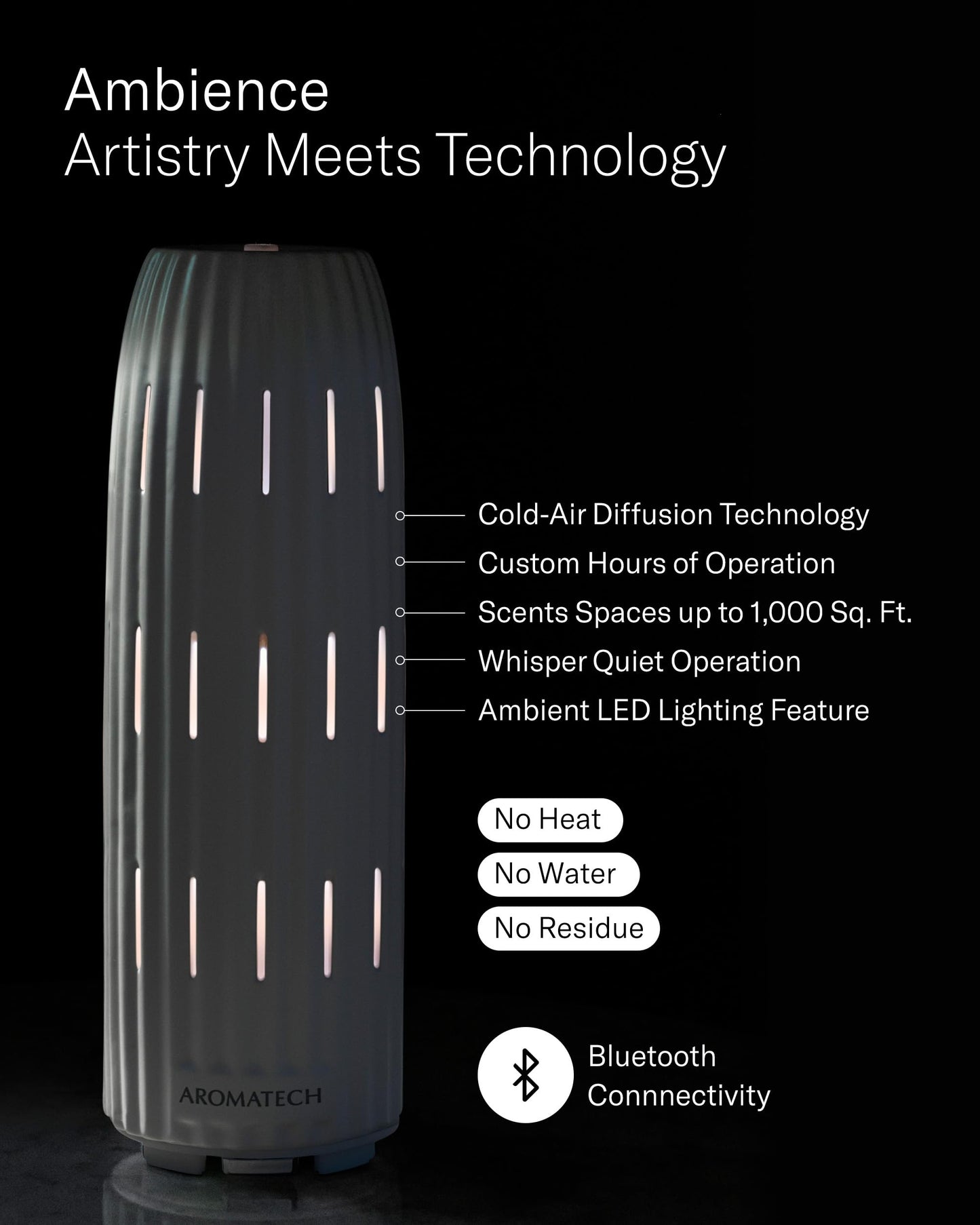 AromaTech Ambience Scent Diffuser White Stone – Waterless Nebulizing Diffuser with Bluetooth for Home, Spa & Hotels