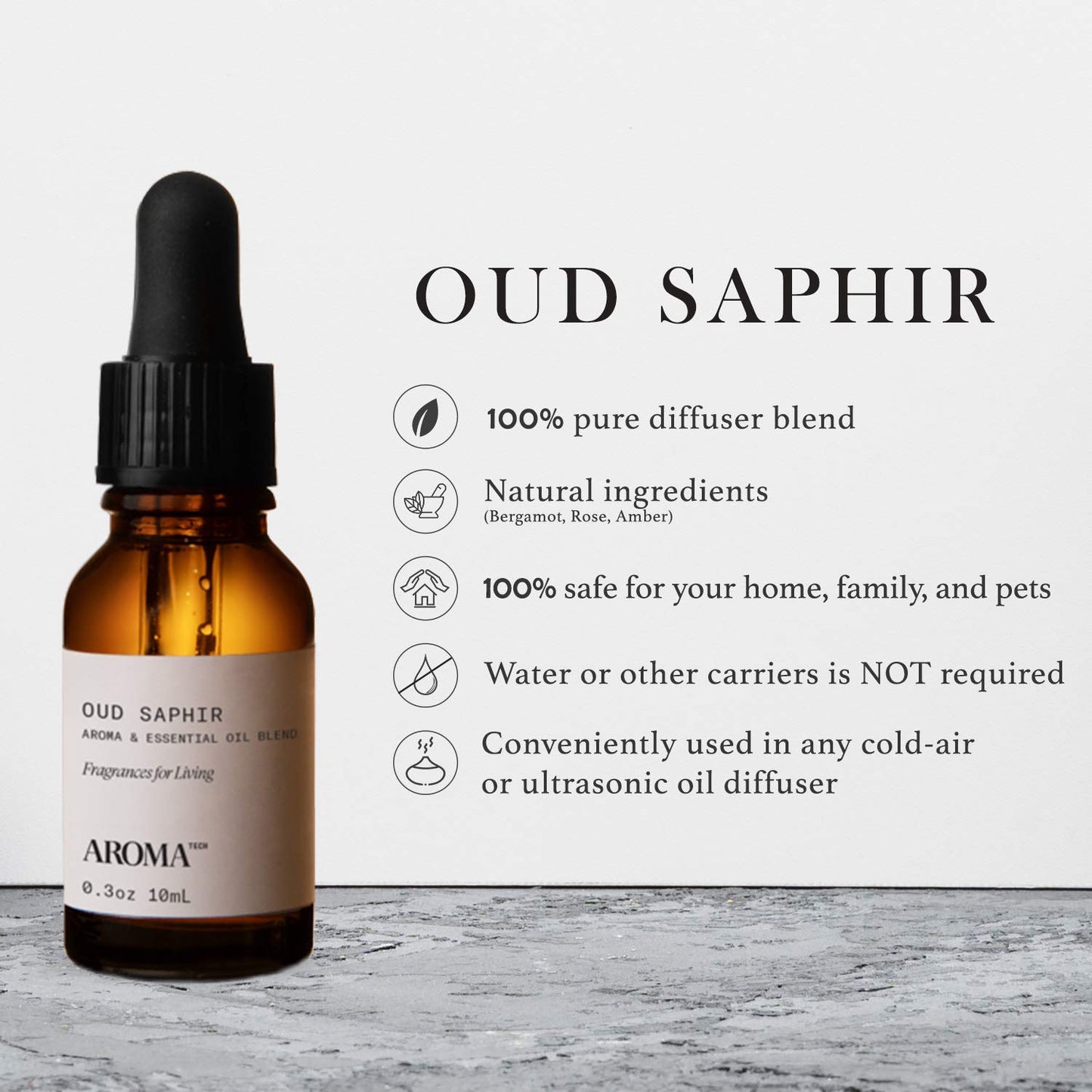 Aromatech Oud Saphir – Luxury Oud Aroma Essential Oil Blend for Ultrasonic Diffusers & Nebulizers | 0.3 fl oz (10 mL)