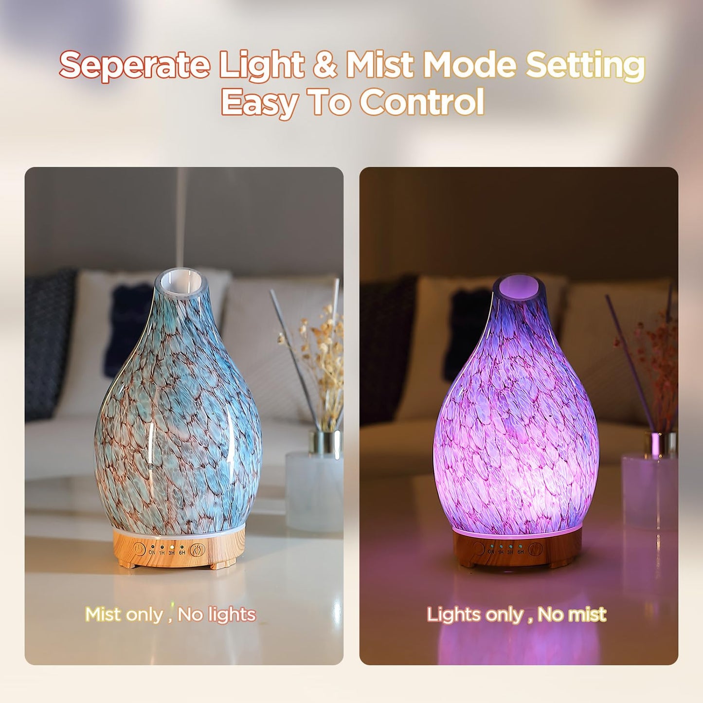 Aromatherapy Diffuser – 160ml Art Glass Ultrasonic, Quiet, 7-Color LED