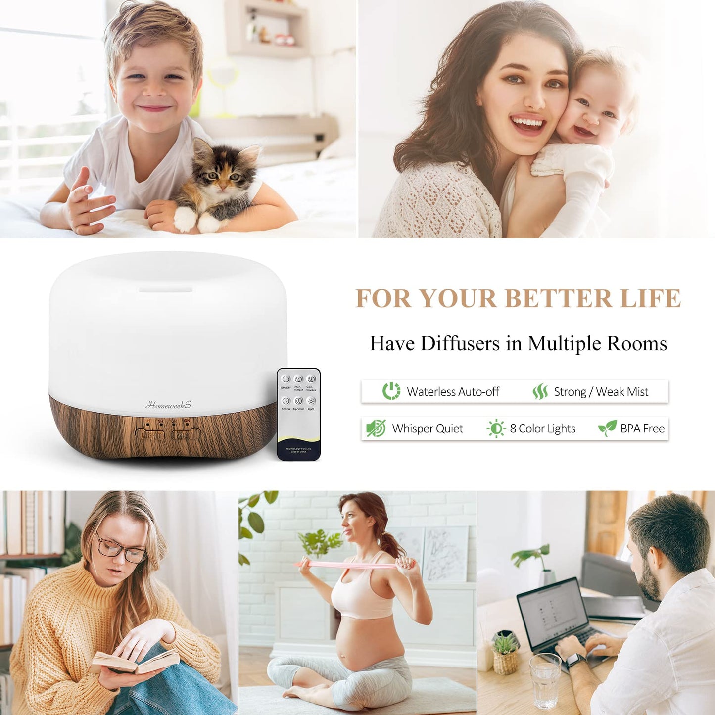 Aromatherapy Diffuser 300ml | Ultrasonic Humidifier, Auto-Off, Night Light