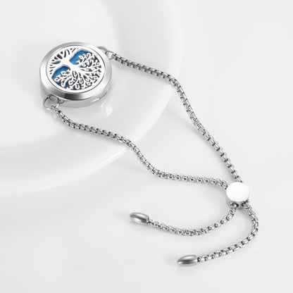 Aromatherapy Essential Oil Diffuser Bracelet | Tree of Life Locket, Adjustable Silver Chain