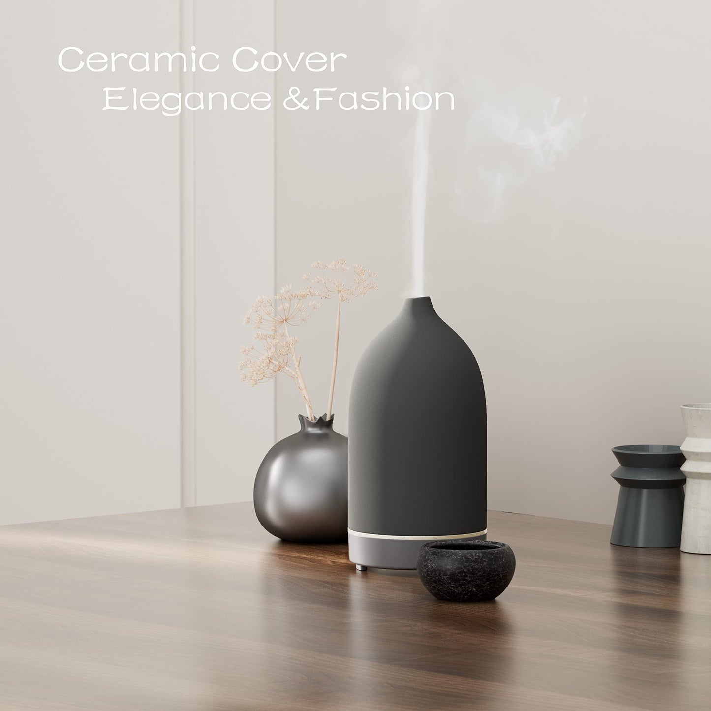 Aromatherapy Essential Oil Diffuser - 9 Color Mood Light, 4H Timer, Grey