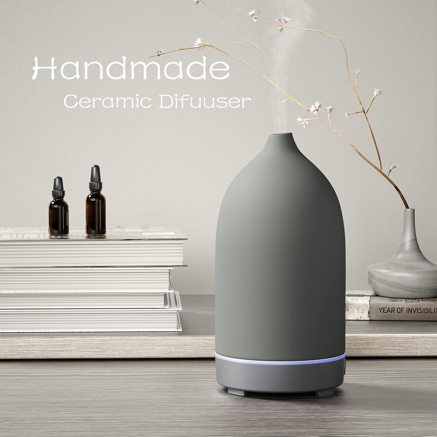 Aromatherapy Essential Oil Diffuser - 9 Color Mood Light, 4H Timer, Grey