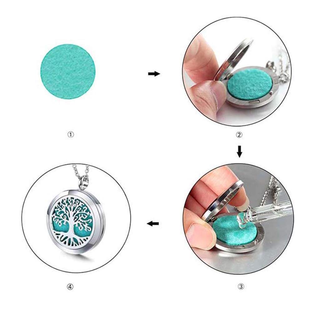 Aromatherapy Essential Oil Diffuser Necklace - Stainless Steel Locket Pendant, Tree of Life
