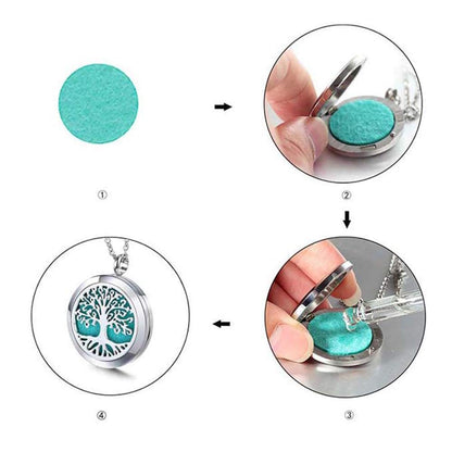 Aromatherapy Essential Oil Diffuser Necklace - Stainless Steel Locket Pendant, Tree of Life