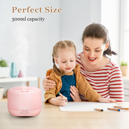 Aromatherapy Essential Oil Diffuser 300ml – Ultrasonic Humidifier with Night Light (Pink)